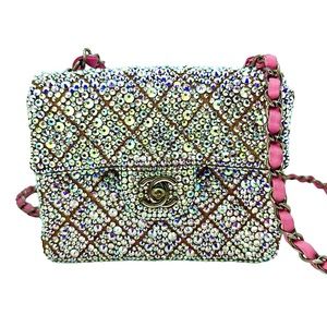 Auth Chanel Strass Mini Square Classic Bag AB